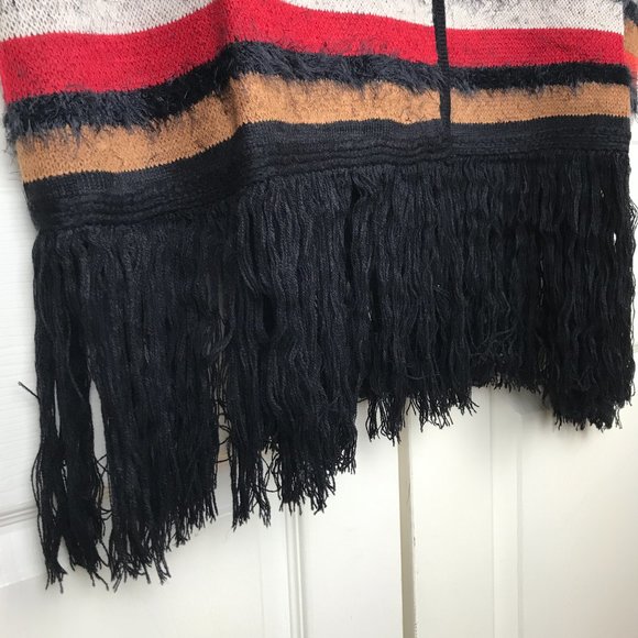 Vertigo Women's Burnt Orange Striped Cape Fringed - Picture 6 of 11